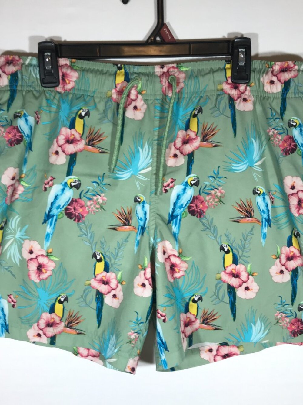 George Men's Medium 32-34 Green Floral Hawaiian Aloha Lined Swim Trunk